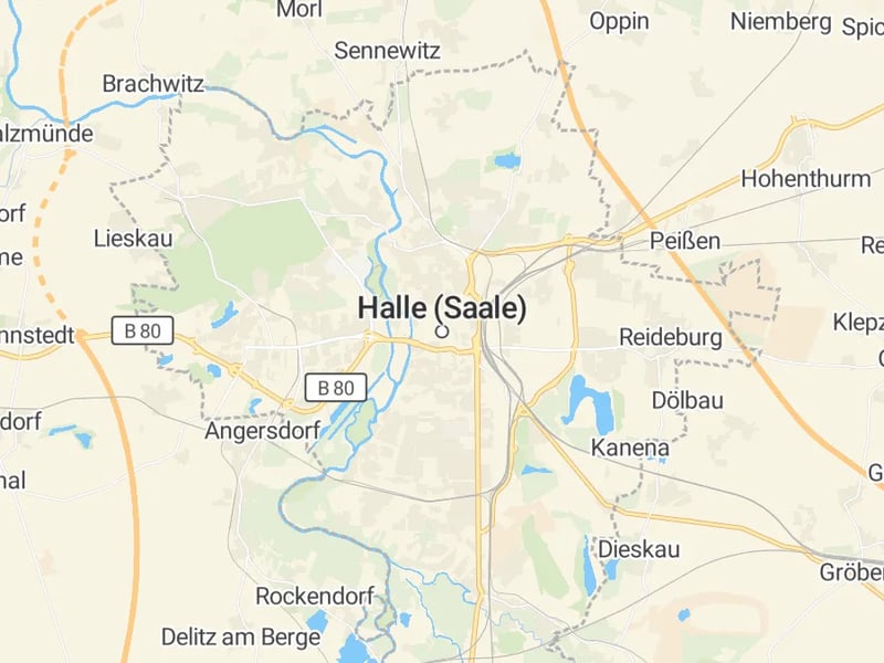 Karte des Einzugsgebiets, Autoverwertung Halle (Saale)